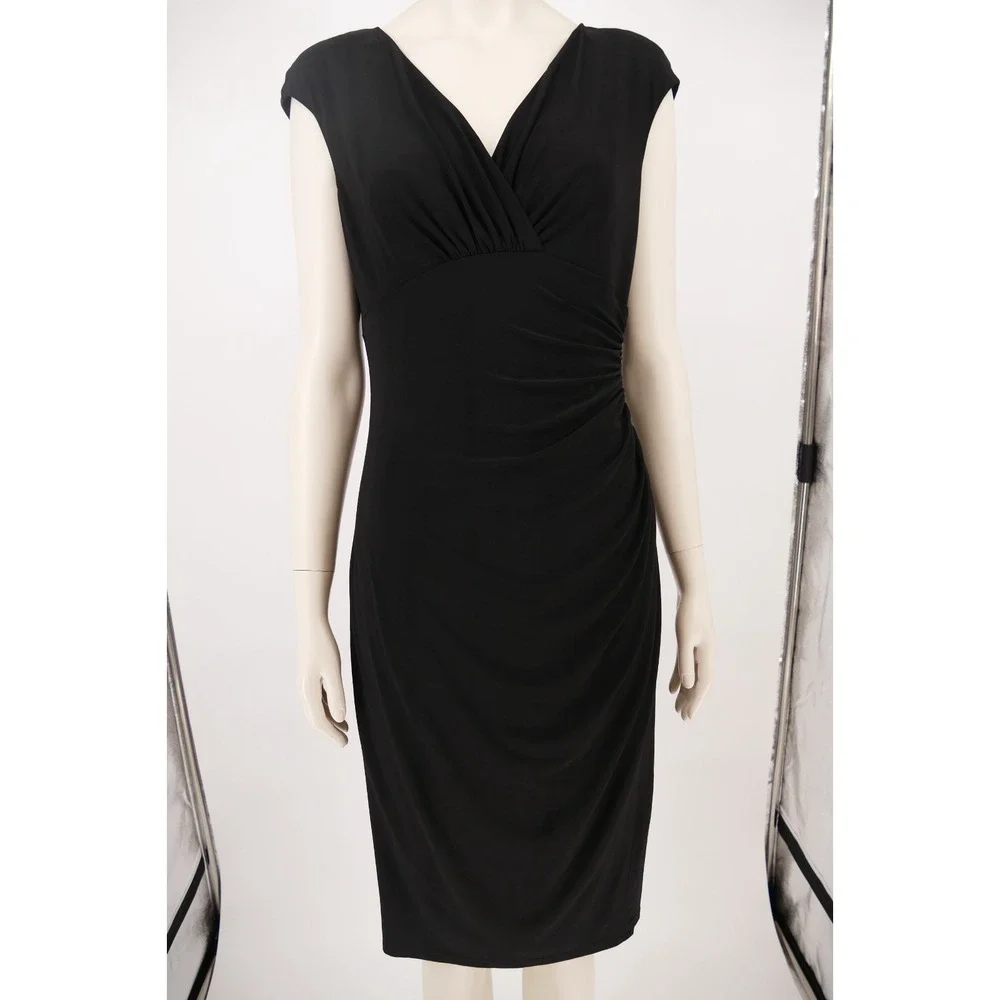 Lauren Ralph Lauren Black Sheath Ruffle Dress Size 8 elegant, effortless polish - Picture 4 of 16